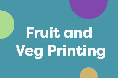 Colorful children's artwork featuring fruit and vegetable prints at Monkey Puzzle Day Nursery & Preschool Lightwater, promoting early creativity and sensory development.